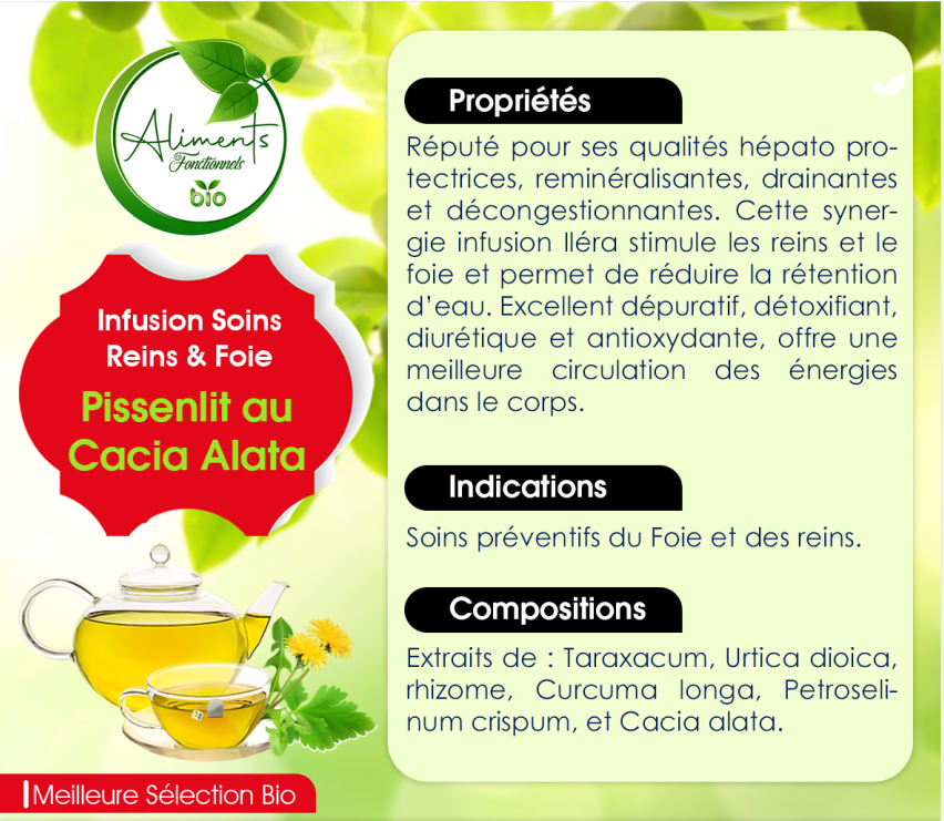 Infusion Pissenlit au Cacia alata : Soins des reins et du foie